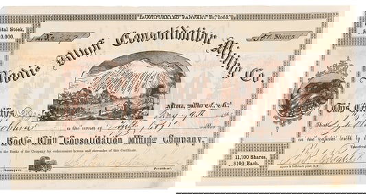 (CALIFORNIA.) Stock certificate for 50 shares in the Bodie Bluff Consolidation Mining Co., signed by