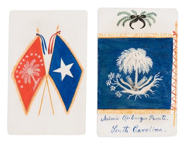 (CIVIL WAR--CONFEDERATE.) Pair of artistic depictions of the new South Carolina state palmetto flag.