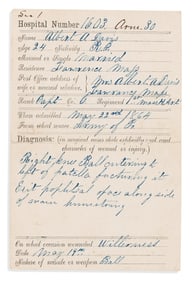 (CIVIL WAR--MASSACHUSETTS.) Military hospital patient card and other papers for Albert Davis of the