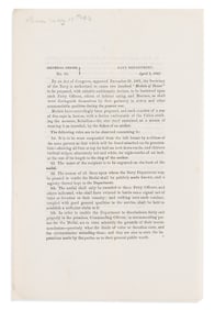 (CIVIL WAR--NAVY.) Navy Department order regarding the first Navy Medals of Honor.