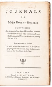 (COLONIAL WARS.) Journals of Major Robert Rogers . . . of the Several Excursions he Made . . . upon