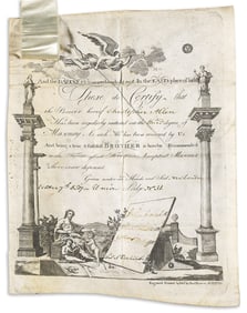 PAUL REVERE. Masonic certificate engraved by Revere.
