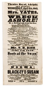 (THEATER.) Theatre Royal playbill announcing "Mr. T.D. Rice will sing his Popular Negro Melody of