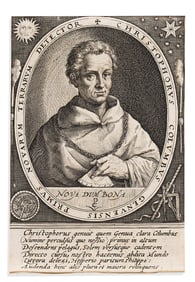 (EARLY EXPLORATION.) Crispijn van de Passe. Early engraved portrait of Christopher Columbus.