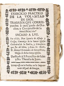 (MEXICAN IMPRINT--PUEBLA.) Ignacio de Asenjo y Crespo. Exercicio practico de la voluntad de Dios ...