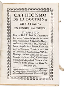 (MEXICAN IMPRINT--PUEBLA.) Leonardo Levanto. Cathecismo de la doctrina Christiana, en lengua
