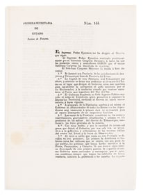 (MEXICO.) Decree creating the Provincia del Ystmo at Tehuantepec, Mexico's narrowest point.