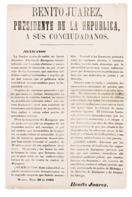 (MEXICO.) Benito Juárez. Presidente de la Republica, a sus conciudadanos. ¡Mexicanos!