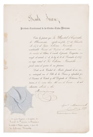 (MEXICO.) Benito Juárez. His signed certificate recognizing a German diplomat in Mexico.