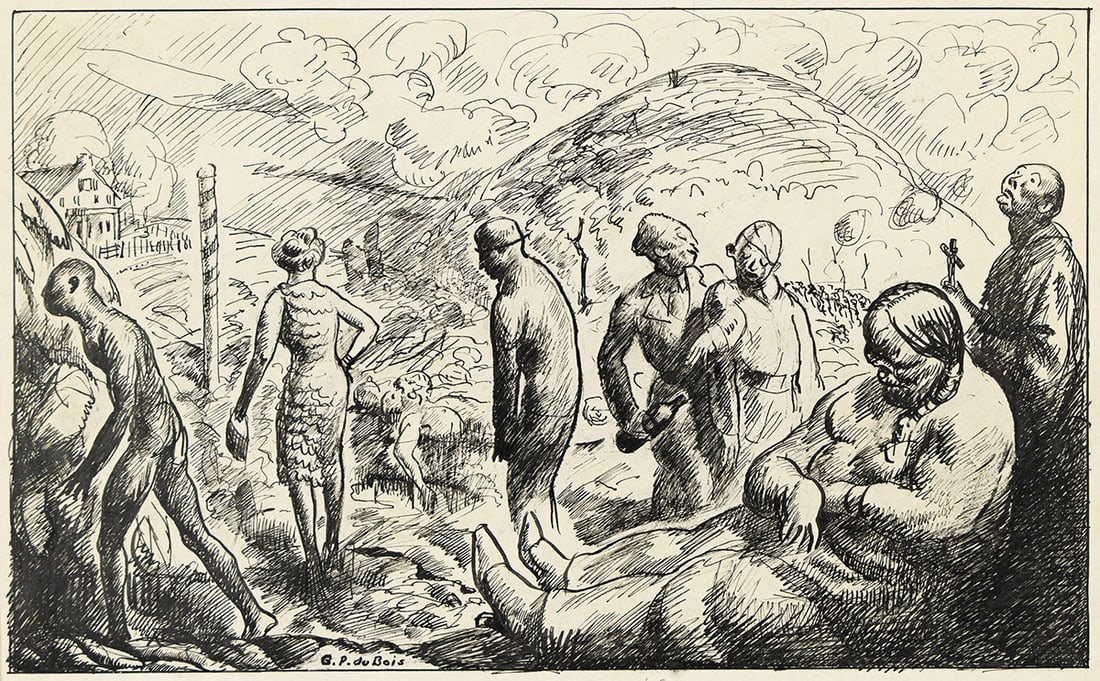 GUY PENE DU BOIS (1884 - 1958) The Gay Faulkner Landscape.: GUY PENE DU BOIS (1884 - 1958) The Gay Faulkner Landscape. Ink on paper over faint pencil outlines, 1931. 266x373 mm; 10½x14⅝ inches. Signed "G. P. du Bois" in lower left image. Inscribe