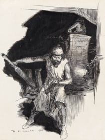 HAROLD ROBERT MILLAR (1869 - 1942) "Pheles, crouched beside a dim lantern, steered by the shilling