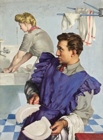 PRISCILLA ROBERTS (1916 - 2001) (ATTRIBUTED TO) Washing dishes.