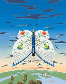 JAMES MARSH (1946 - ) Fairy tale butterfly over landscape.