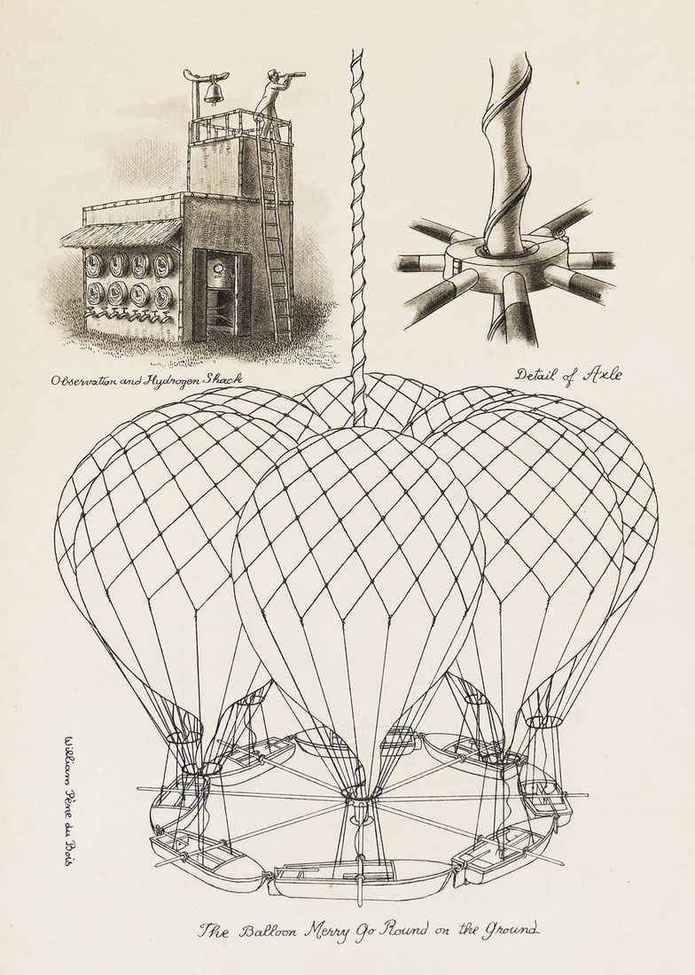 WILLIAM PÈNE DU BOIS (1916 - 1993) 2 illustrations: Balloon Merry Go Round on the ground and in (1 of 3)