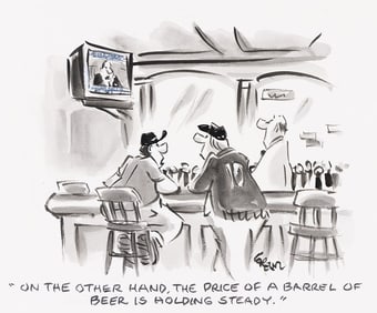 (NEW YORKER) LEE LORENZ (1932 - 2022) "On the other hand, the price of a barrel of beer is holding