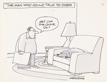 (NEW YORKER) MICK STEVENS (1942 - ) The Man who could talk to dogs.