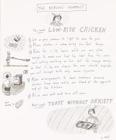 (NEW YORKER) ROZ CHAST (1954 - ) The Nervous Gourmet: Low-risk Chicken.