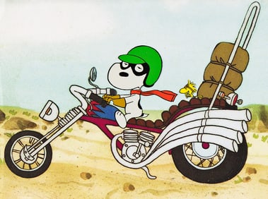 PEANUTS / CHARLES SCHULZ / BILL MELENDEZ PRODUCTIONS Snoopy and Woodstock animation cel setup.