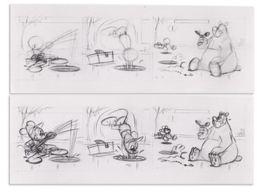 WALT DISNEY STUDIOS / FLOYD GOTTFREDSON (1905-1986) Mickey Mouse ice fishing daily comic preliminary
