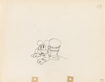 WALT DISNEY STUDIOS / JACK KINNEY (1909 - 1992) Mickey Mouse "Service Station" animation drawing.