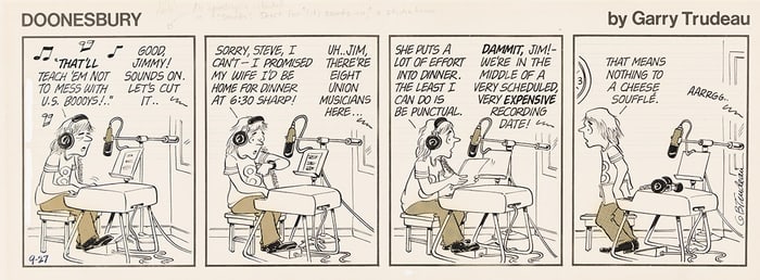 GARRY TRUDEAU (1948 - ) Doonesbury comic strip: Jimmy in the studio.