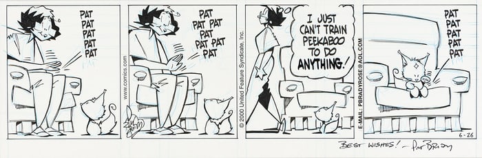 PAT BRADY (1947 - ) "Rose is Rose," group of 2 comic strips featuring Rose and Peekaboo the Cat.