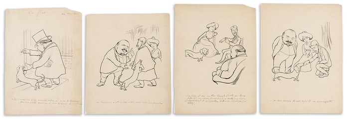 RAOUL BARRÉ (1874 - 1932) 12 sheets of sequential cartoons, "Le Flair."