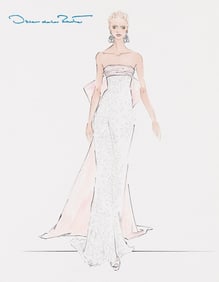 OSCAR DE LA RENTA (1932 - 2014) Strapless bridal gown with pink draped bow.