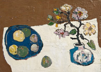 BENNY ANDREWS (1930 - 2006) Blue and White Still Life.
