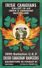 Designer Unknown. Irish Canadian Rangers / 199th Battalion C.E.F. Circa 1915. 39¼x24¼