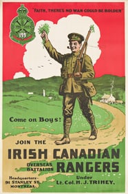 Designer Unknown. Join the Irish Canadian Rangers. Circa 1916. 41¾x27¾ inches, 106x70&#189