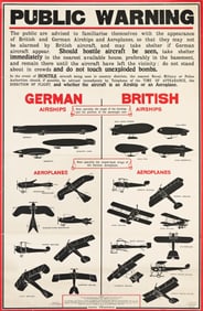 Designer Unknown. Public Warning / German Airships / British Airships. 1915. 34¼x22½