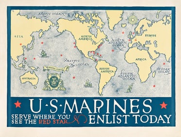 Designer Unknown. U.S. Marines / Serve Where You See the Red Star. Circa 1917. 31¾x42¼