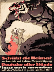 Hans Schwartz. Schützt Die Heimat / Deutsche Aller Stande. Circa 1919. 39x29¼ inches,