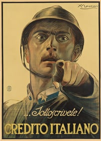 Luciano Achille Mauzan. Sottoscrivete! Credito Italiano. 1917. 55½x39¾ inches, 141x101 cm.