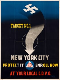 Edward McKnight Kauffer. Target No. 1 / New York City / Civil Defense. 1943. 39½x29½
