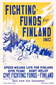 Worden Wood. Fighting - Funds for Finland Inc. Circa 1942. 31¾x20¾ inches, 80½