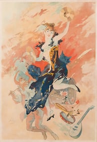 Jules Chéret. [Les Arts]. Four decorative panels. 1891. Each 48½x33½ inches, 123&#188