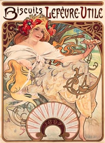 Alphonse Mucha. Biscuits Lefèvre - Utile. 1897. 24x17½ inches, 61x44½ cm.