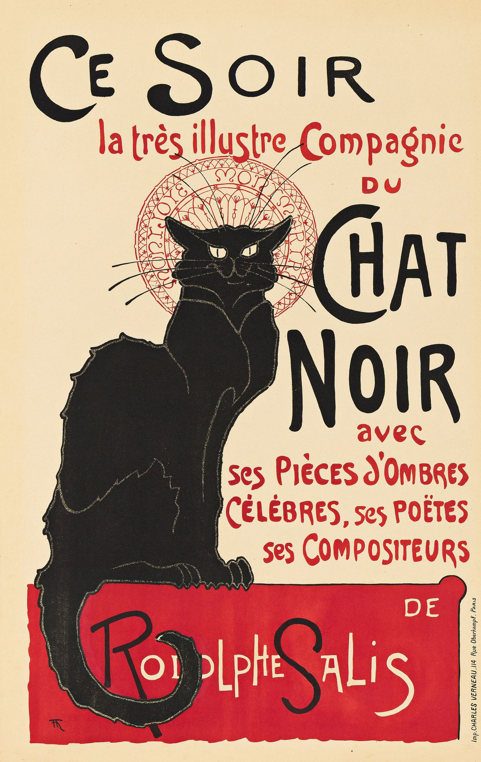 Théophile-Alexandre Steinlen. Chat Noir. 1896. 24½x15½ inches, 62x39½ cm.: Théophile-Alexandre Steinlen1859-1923Chat Noir. 1896.Condition A.The Chat Noir first opened its doors in 1881 on the Boulevard de Rochechouart, and moved to the Rue Victor Masse in 1895. In its n