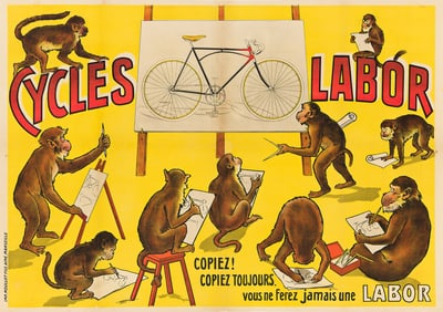 Designer Unknown. Cycles Labor / Copiez! Circa 1910. 43¼x61½ inches, 110x156¼ cm.