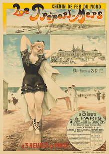 H. Gray (Henri Boulanger). Le Tréport - Mers. Circa 1900. 41¾x29½ inches, 106x75 cm.: H. Gray (Henri Boulanger)1858-1924Le Tr&#233;port - Mers. Circa 1900.Condition A-: minor creases and repaired tears in margins; minor creases and abrasions in image.Le Sport 161, La Mer p. 21.41&#190;
