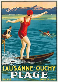 Johann Emil Mueller (J.E.M.). Lausanne - Ouchy / Plage. Circa 1925. 50¼x35½ inches,