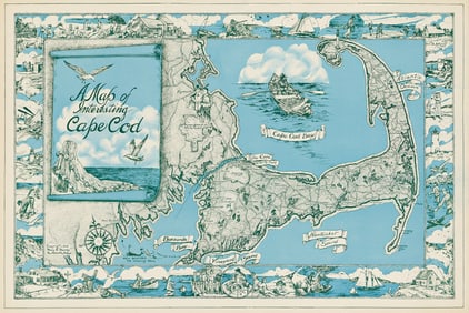 Mary E. Murray. A Map of Interesting Cape Cod. 1945. 22¼x33½ inches, 56½x85 cm.