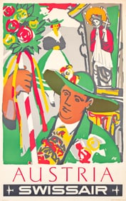 Henri Ott. Austria / Swissair. 1951. 40¼x25¼ inches, 102¼x64¼ cm.