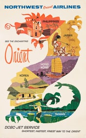 Designer Unknown Northwest Orient Airlines. Circa 1960s. 39½x28¾ inches, 100¼x73 cm.