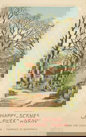 James McIntosh Patrick. Happy Scenes of Cheer Again / Green Line Coach Guide. 1938. 40x25 inches,