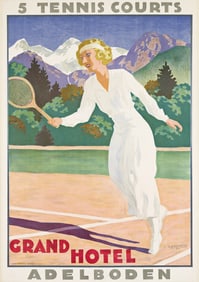 O. Dieckmann. Grand Hotel Adelboden / 5 Tennis Courts. 1924. 39¼x25 inches, 99¾x63½