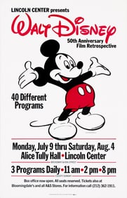 Designer Unknown. Lincoln Center Presents Walt Disney 50th Anniversary. Window Card. 1978.