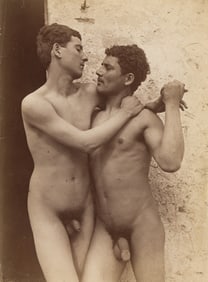 Wilhelm von Gloeden, Standing nude figures in an embrace. Circa 1900-10.